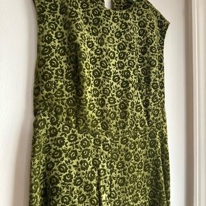 Vintage 70s Floral Long Velvet Green Dress